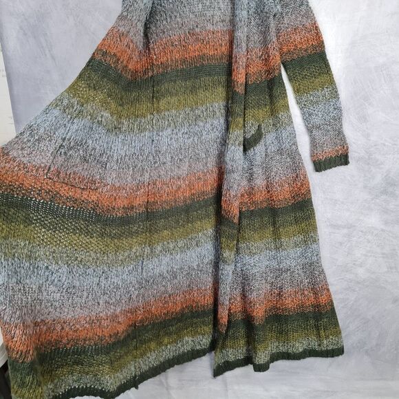 Anthropologie Duster Cardigan Womens OS Gray Striped Open Knit Lightweight - Picture 8 of 16